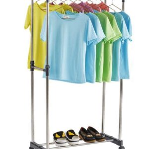 Penderie Mobile Double Barres Extensible réglable avec 4 Roulettes